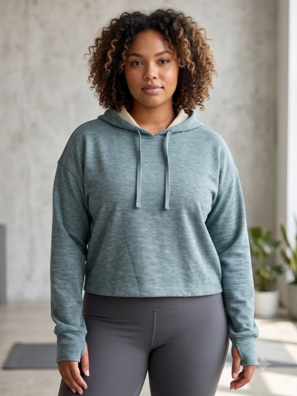 NWT | Moheen Oversized Cropped Fleece-Lined Hoodie with Thumbholes XL